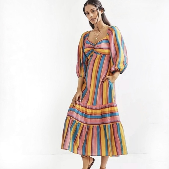 Farm Rio x Anthropologie Rainbow Striped  Casual Maxi Dress - Picture 1 of 3
